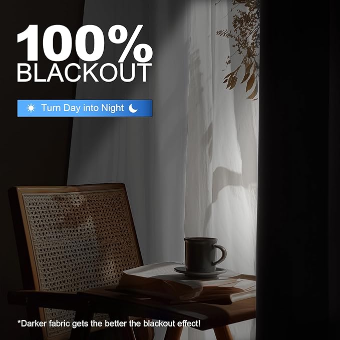 Linen 100% Blackout Curtains for Bedroom, Black Out Curtains 54 Inch Long, Room Darkening Curtains for Living Room, Long Curtain Grommets Drapes, Thermal Curtains(2 Panels, Off-White)