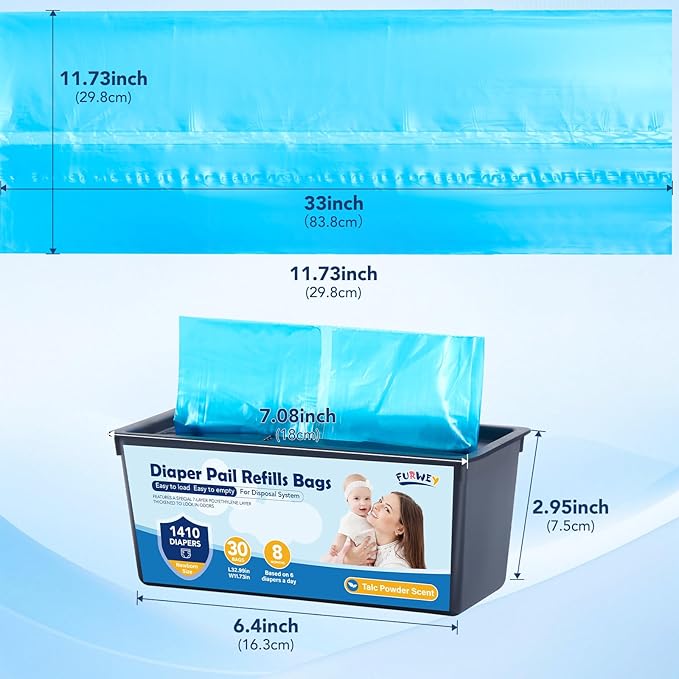 Diaper Pail Refill Bags 30 Bags Per Refill，Compatible with Genie Easy Roll Signature Diaper Pails Holds Up to 5640 Newborn Diapers 7 Layer Odor Barrier Technology 4PACK (120 Bags)