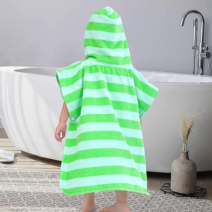 Toddler Poncho Towels with Hood, Oversized (2-4Years,22"X22") Made from 100% Soft Cotton,Absorbent Hooded Towels for Baby Boys,Perfect for Pool | Swimming | Bath | Beach,Green Bar Stripe