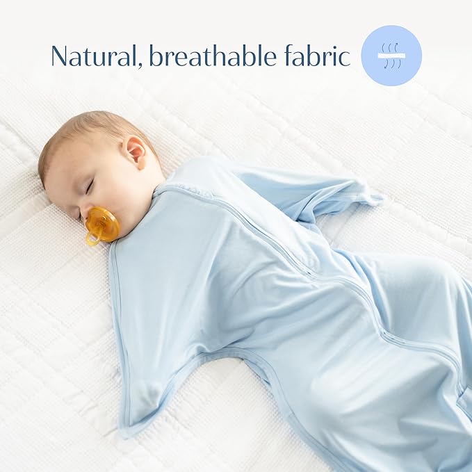 SleepingBaby Bamboo Zipadee-Zip Transition Swaddle – EverSoft Wearable Blanket with Two-Way Zipper for Easy Diaper Changes, Medium 6-12 months, Sky Blue