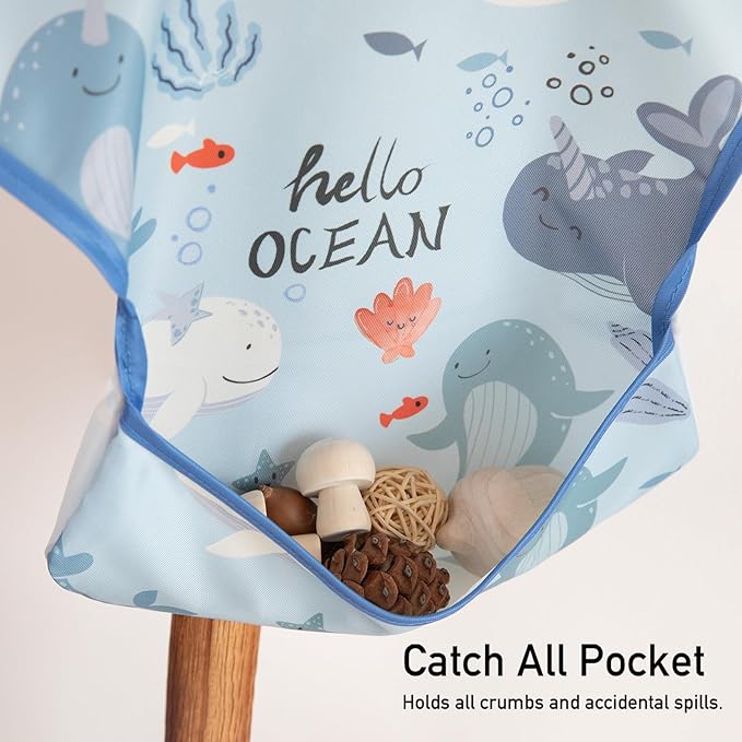 CIVARUA KIDS 3-Pack Waterproof Baby Bibs for Eating - Mess Proof Lightweight Toddler Feeding Bibs with Large Food Catcher