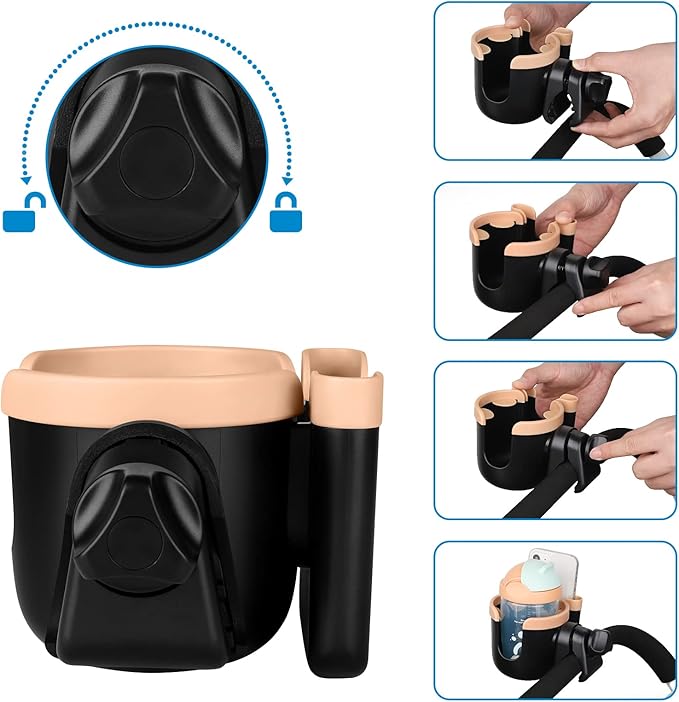 Accmor Stroller Cup Holder with Phone Holder, Bike Cup Holder, Universal Cup Holder for Uppababy Nuna Doona Strollers, 2-in-1 Cup Phone Holder for Stroller, Bike, Wheelchair, Walker, Scooter