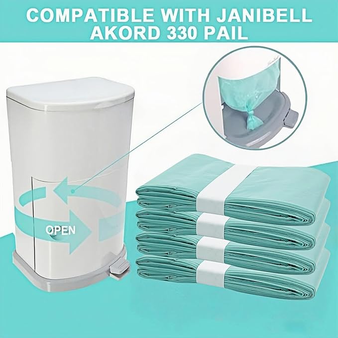 Diaper Disposal Liner Refills Bags Compatible with Janibell Akord 330 Series Adult Diaper System, Lightly Scented-4pack (Green), Diaper Disposal Liner Refills and Easy to Replace