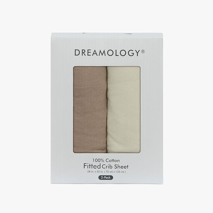 Dreamology Standard Crib Sheets,2 Pack,Cotton Crib Sheet,Soft and Breathable,100% Cotton Jersey Crib Sheet Boys, Girls, Neutral Crib Sheets for Standard Cribs, 52x28 Crib Mattress Sheet | Brown,Ecru