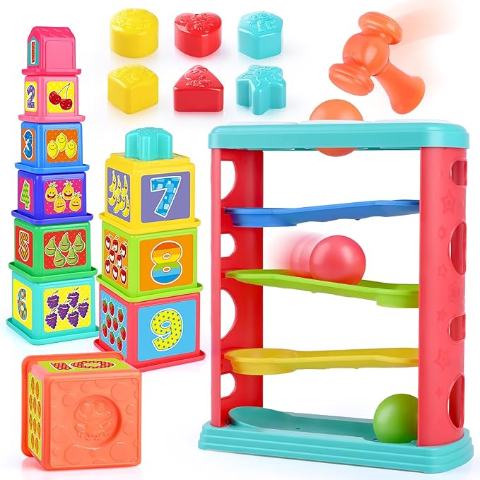 Pound a Ball Toy for Toddlers 1-3, Montessori Toys for Babies 12 18-24 Months, hammer, Stacking Cups, Shape Sorter Blocks, Early Developmental Educational Toys for 1 2 3 Year Old Boys Girls Kids Gift
