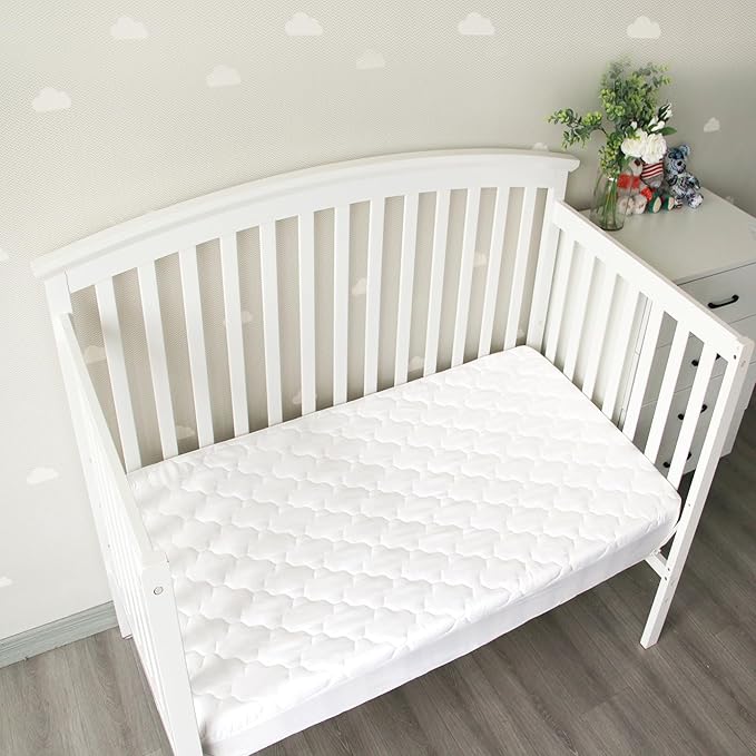 Crib Mattress Protector Sheets Fitted Waterproof Mattress Pad Cover, Noiseless & Machine Wash 100% Absorbent Mattress Protector Sheet Quilted White, 52" x 28", 2 Pack