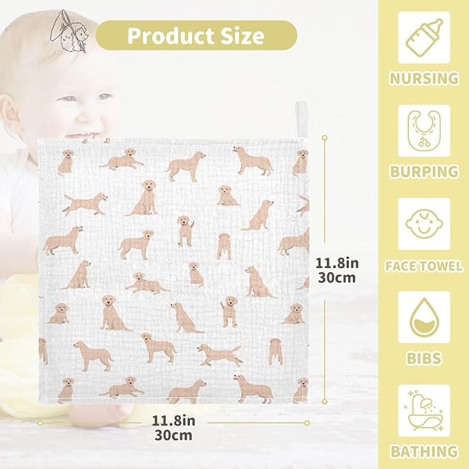 vvfelixl Baby Cotton Washcloths Labrador Retriever Dog Infants Bath Towel for Unisex Face Towels for Newborn, Natural Baby Wipes Delicate Skin, 11.8 X 11.8 inch, one sizex5