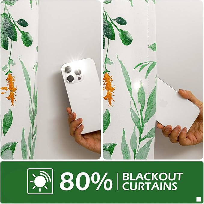 MYSKY HOME Floral Blackout Curtains 63 inch Long 2 Panels Set for Bedroom - Flower Patterned Room Darkening Light Blocking Grommet Window Treatments, 52" W Each Panel, Yellow and Green