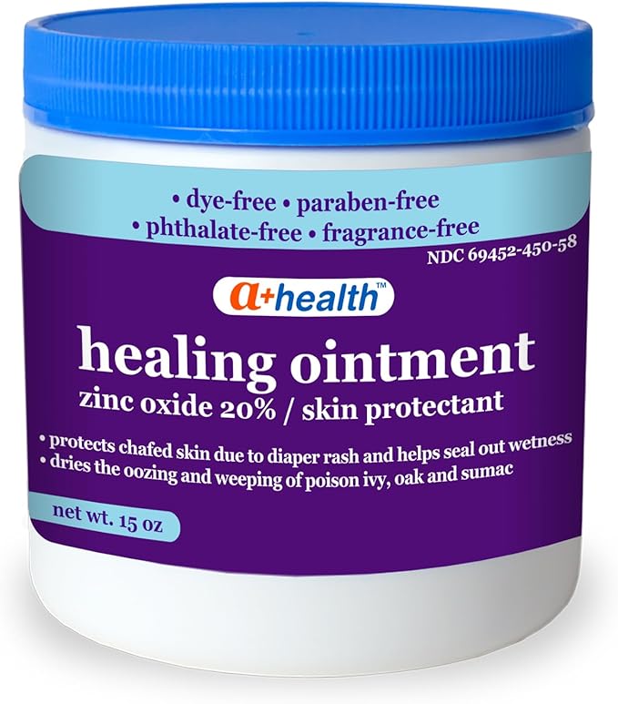 A+Health Healing Ointment Zinc Oxide 20%, Skin Protectant Barrier, 15 Oz Jar, Provides Relief and Treatment of Diaper Rash, Chafed Skin, Poison Ivy, Oak, Sumac for Adults and Babies