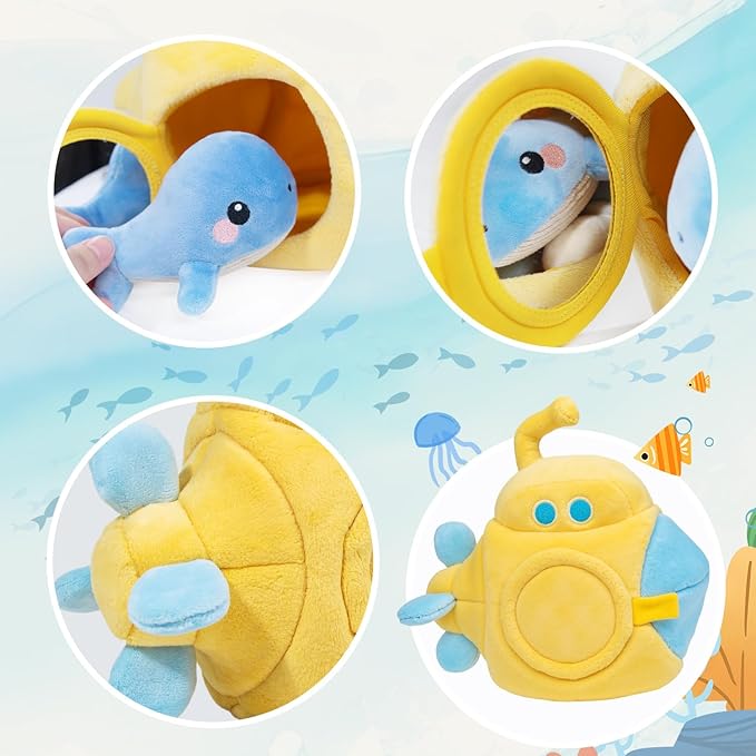 Submarine & Ocean Animals Baby Toys 6-12 Month, Sensory Toy Set with Whale, Dolphin, Starfish, Octopus, Turtle, Seahorse, Soft Montessori Toys for Infants 0-3