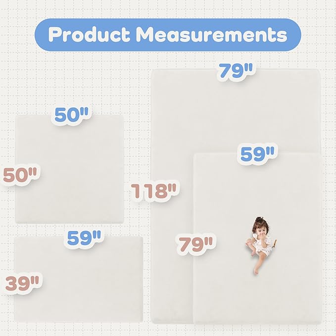 1.5" Thick Baby Play Mat for Floor, 39x59 Playpen Mat, Pro Soft Flannel Foam Mats Toddler Infant Kids Crawling for Nursery Rug Playroom Living Room Waterproof Easy Care Non-Slip (Cream)