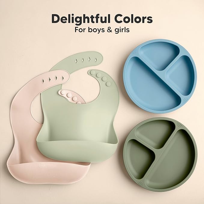 KeaBabies 2-Pack Silicone Baby Bibs for Eating - Sturdy Food-Grade Silicone Bibs for Babies Girl, Boy, Large Food Catcher, Clean & Put On Easily, Waterproof Toddler Feeding Essentials (Macaron)