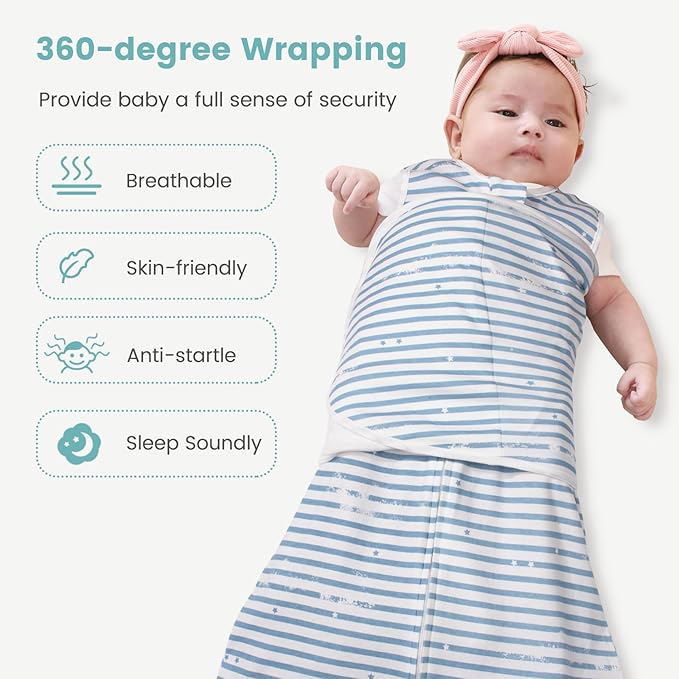 LILBESTIE Baby Swaddle Sleep Sack, 1.0 Tog New-Parent-Friendly Swaddle for Newborns & infant 6-12 Months Baby Wearable Blanket Reduce Startle Reflex, Newborn Boys Girls Registry Essentials