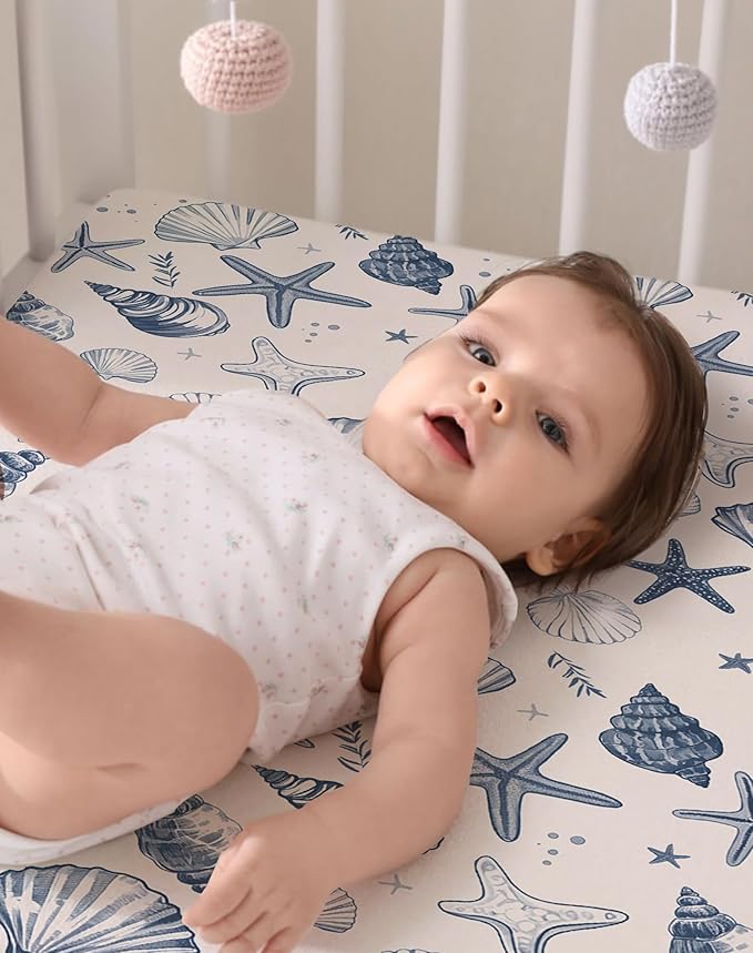 Pack and Play Sheets 2 Pack, Fitted Jersey Knit Mini Crib Sheets for Baby Boys and Girls, Compatible with Graco Pack N Play and Mini Crib Mattress (Deep Blue, Pack N Play/Mini Crib Sheets)