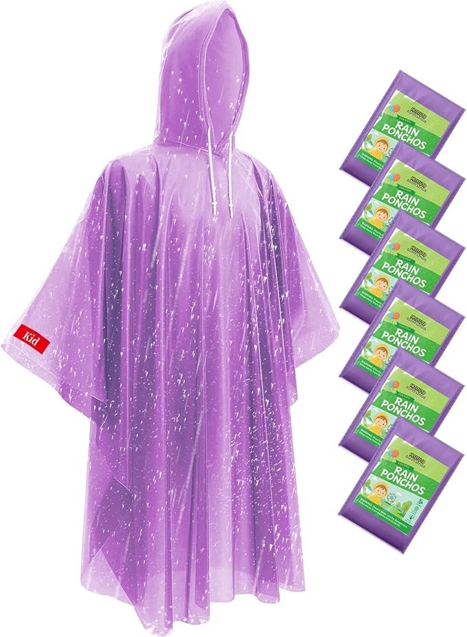Hitituto Rain Ponchos Family Pack Kids– 6/12/24 Pack Disposable Poncho with Hood, Clear & Assorted Colors, Home Survival Kits