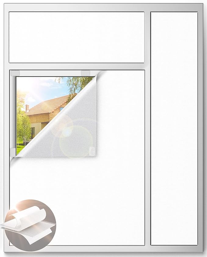 White Blackout Curtains for Bedroom, 100" x 58" Portable Blackout Blinds with 20 Sets Hooks & Loops Strips for 100% Blackout Window Film, Temporary Black-out Shades for Windows Cover Nursery Travel RV