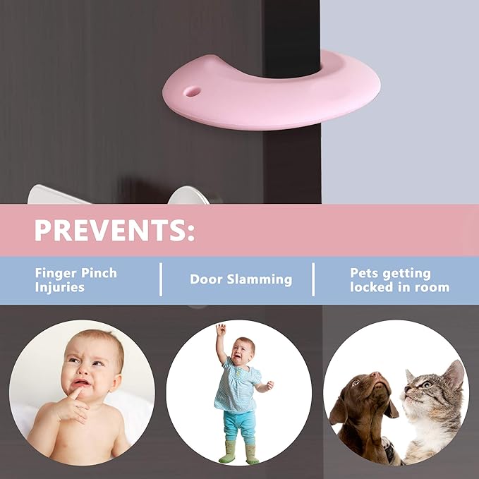 Door Pinch Guard and Door Slam Stopper, Durable Silicone Door Finger Pinch Guard, Prevents Slamming on Even Heavy Doors, Non-Toxic & Pet Friendly, 4 Packs （2 Pink 2 Blue）