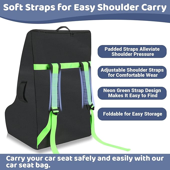 Car Seat Bags For Airplane Travel, 600D Thickening Oxford Cloth Durable Car Seat Travel Bag For Air Travel Carseat Cover with Shoulder Straps and 2pcs Luggage Tags For Airplane