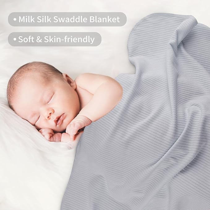 Viviland Jersey Swaddle Blanket, Ultra Soft Stretchy Receiving Blanket for Newborn, Baby Swaddle Wrap for Boys & Girls, 2 Packs,40 x 30 in, Grey & Pink