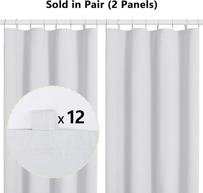Aiyufeng 100% Blackout Curtain Liner 2 Panels Set for Bedroom Living Room, Greyish White Black Out Curtains Liner for 63 Inch Behind Curtains, Liners Per Set with 14 Pieces Rings, Each 40" Wx58 L