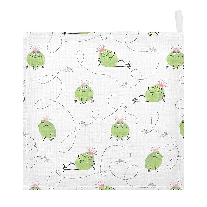 vvfelixl Baby Cotton Washcloths Frogs Mosquitoes Infants Bath Towel for Unisex Prince Face Towels for Newborn, Natural Baby Wipes Delicate Skin, 11.8 X 11.8 inch, one sizex5