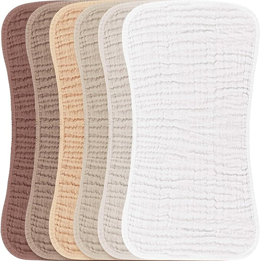 Konssy Muslin Baby Burp Cloths Sets for Unisex- 6 Pack Large 100% Cotton Burping Clothes for Newborn, Baby Girls and Boys