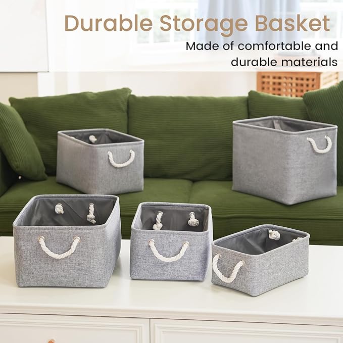 Storage Baskets for Shelves 11.8x7.9x5.2 Inch, Foldable Fabric Storage Bins with Handles, Small Storage Baskets for Organizing Closet, Office, Home Organization (6-Pack, Gray)