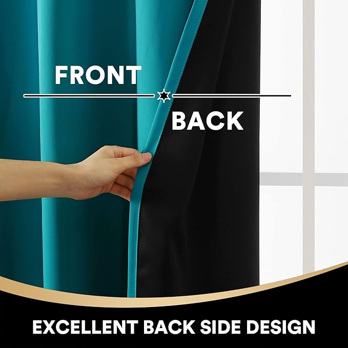 PrinceDeco 100% Blackout Curtains 54 inches Long Completely Blackout Window Treatment Thermal Insulated Lined Drapes with Black Liner for Small Window (1 Pair, Blue)