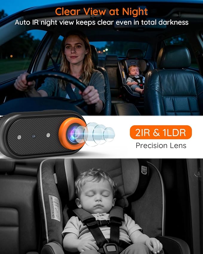 BM5 MAX 1080P HD Dual Baby Car Camera with Recording, 7.2” Split Screen Monitor for 2 Kids, Dual Car Camera Baby Monitor with Auto Night Vision, Easy Installation Carseat Camera for Baby