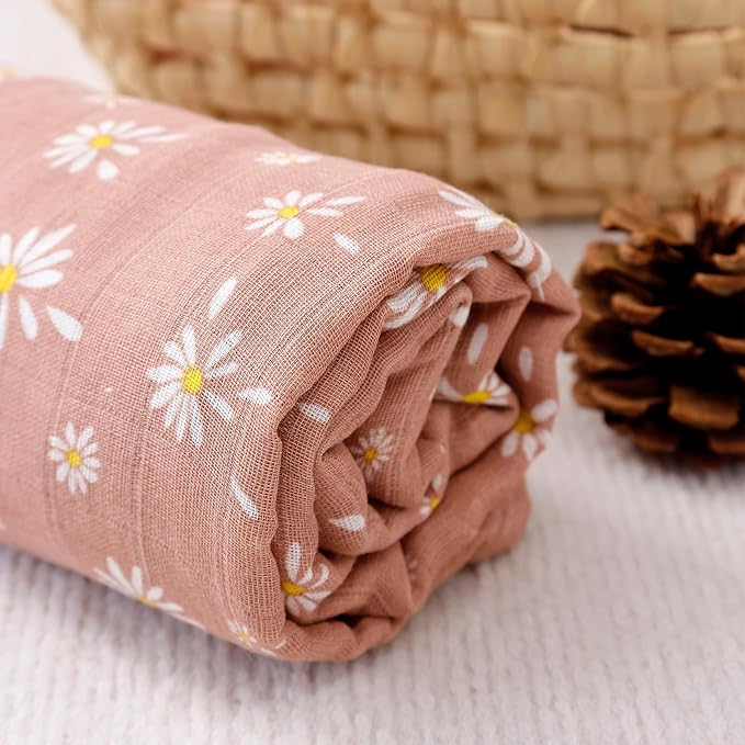 Happy Flute 3 Set Muslin Swaddle Blankets,Essential Baby&Newborn Swaddling,Perfect for Boys&Girls,Receiving Blankets,Nursing,Stroller Cover,Large 47.2x43.3 inches Swaddle Wrap Burping Clothes. (Pink)