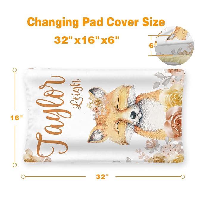 Custom Changing Pad Cover Set - Jersey Knit Ultra Soft Unisex Waterproof Diaper Changing Table Covers with Personalized Name for Baby Boys Girls - Comfy Cozy 2 Pcs Set Style05