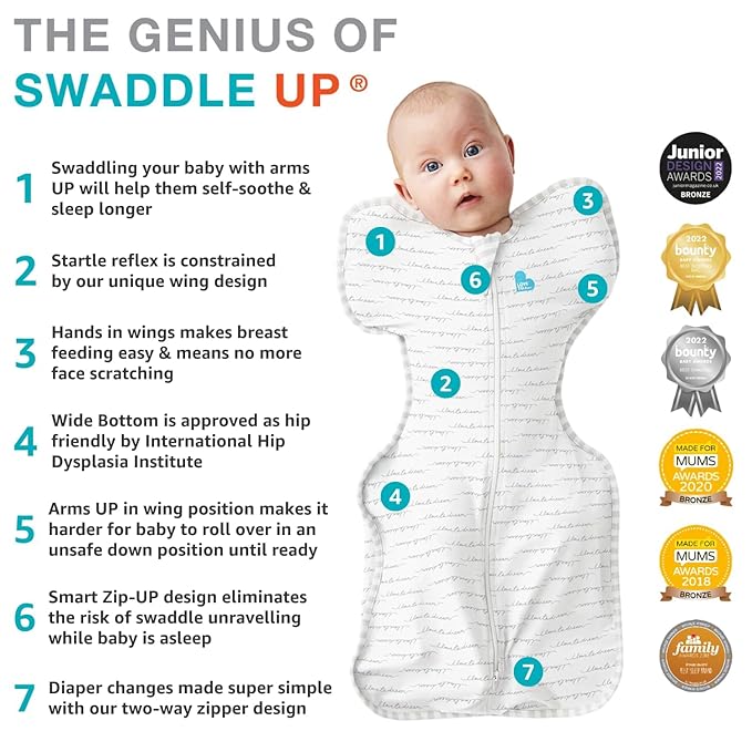 Love to Dream Swaddle Up, Arms Up Position, Light and Ultra-Breathable Cotton, Wearable Blanket Baby Sleep Sack, 0.2TOG, You are My White, Medium