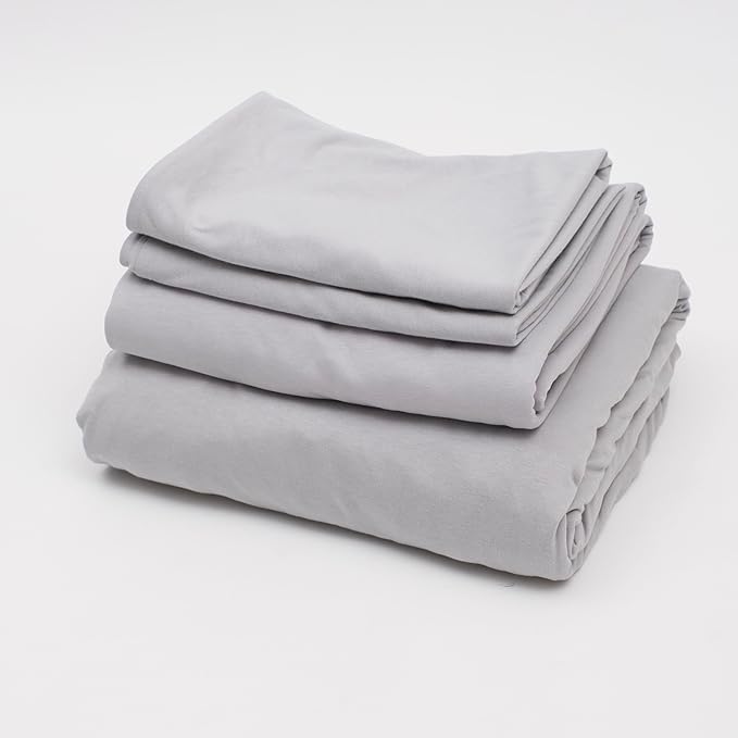 100% Cotton Bed Sheet Set with Deep Pocket - T-Shirt Fabric Jersey Knit - Extra Soft - Easy Fit - 4 Piece Set with Pillowcases - All Season - Comfy – 4 pcs (Gray, King)