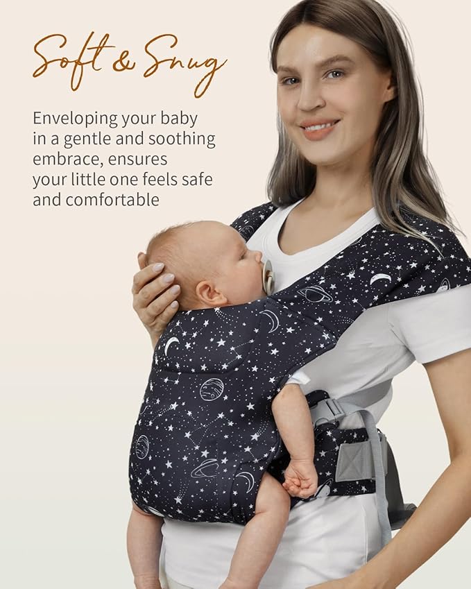 HEYVALUE Baby Carrier Newborn to Toddler(7-35lbs), Ergonomic Cross-Back Wraps with Adjustable Straps, Newborn Carrier with Effortless Put-On, Head Support for Hands-Free Comfort, Black Galaxy