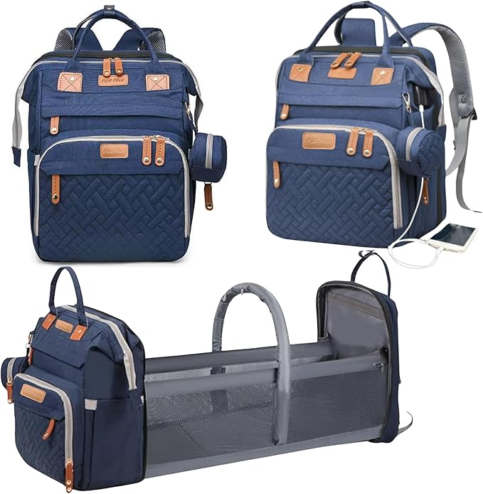 Baby Diaper Bag with Changing Station, Waterproof Diaper Bag Backpack for Mom/Dad, Baby Shower Gifts, w/USB Charging Port, Insulated Bottle Holders & Pacifier Case, XL Storage Backpack, Blue