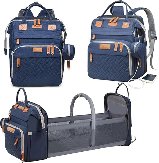 Baby Diaper Bag with Changing Station, Waterproof Diaper Bag Backpack for Mom/Dad, Baby Shower Gifts, w/USB Charging Port, Insulated Bottle Holders & Pacifier Case, XL Storage Backpack, Blue