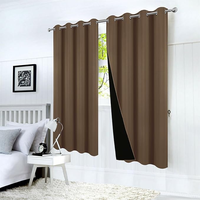 LEMOMO 100% Blackout Curtains 52 x 72 Inch Cappuccino Curtains 2 Panels Darkening Thermal Insulated Bedroom Curtains