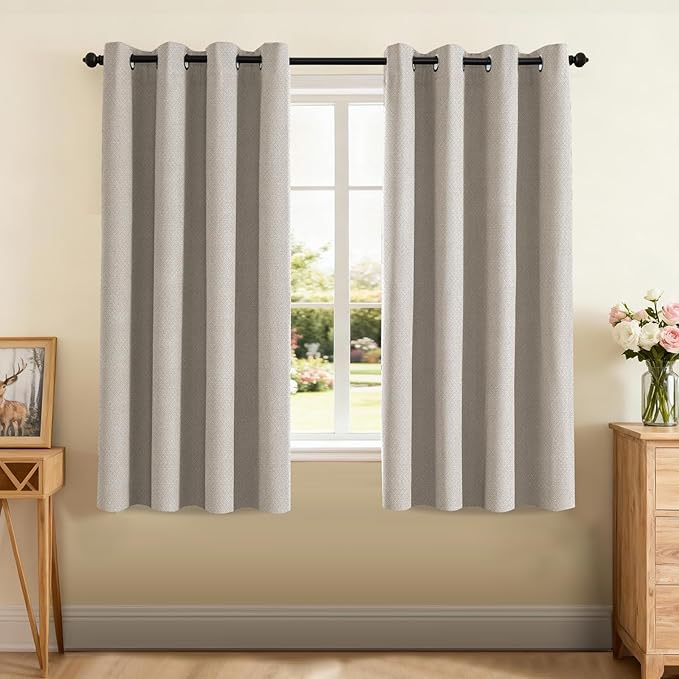 PrinceDeco Blackout Curtains for Bedroom – 100% Light Blocking Thermal Insulated Curtains 63 inch Length, Noise Reducing Energy Saving Drapes for Living Room,Nursery,2 Panels,55" W x63 L, Stone