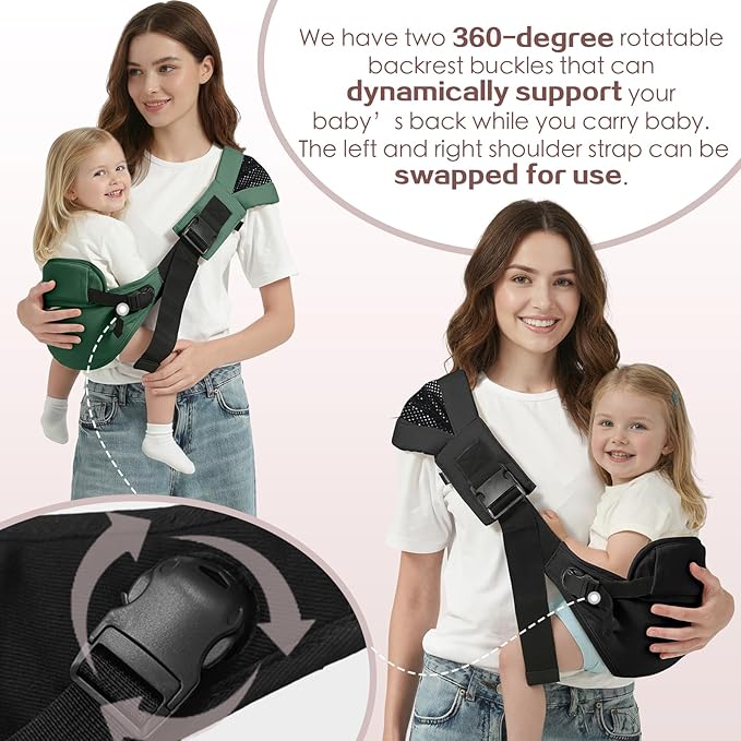 Toddler Sling Carrier, Toddler Carrier Sling, Baby Carriers Hip Carriers with Backrest, Lightweight Travel-Friendly Baby Slings Carriers, Green