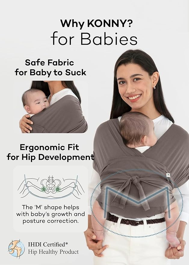 Konny Baby Carrier Flex SoftBreeze with Head Support - Adjustable, Easy to Wear, Hands-Free Breathable Baby Wrap Sling, Perfect for Newborn Babies Essentials up to 44 lbs (M-4XL) - Beige