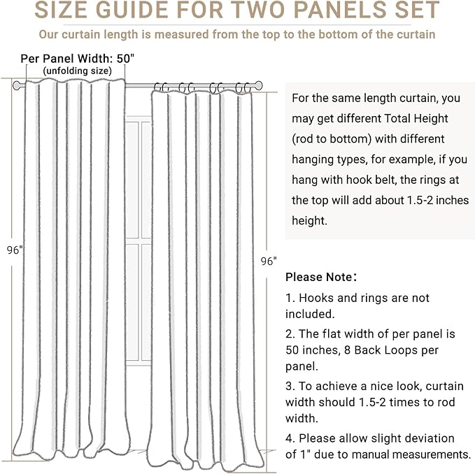 100% Blackout Shield Linen Blackout Curtains for Bedroom 96 Inches Long, Back Tab/Rod Pocket Living Room Drapes, Thermal Insulated Blackout Curtains 2 Panels Set, 50" W x 96" L, Red