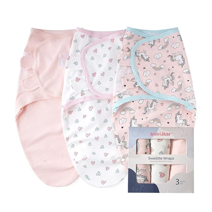 insular Baby Swaddle Wrap, Swaddle Blanket for Newborn and Infant, Adjustable Swaddling Set for Boy and Girl, Soft Cotton Baby Sleep Sack 3 Pack, Horse, Medium(3-6 Month)