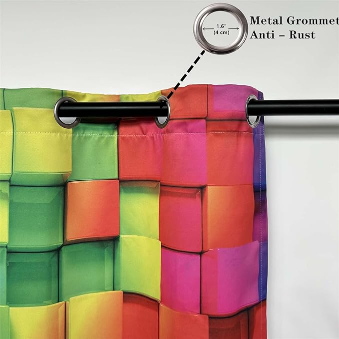 Colored Contour Curtains W52 x L84 Inch Grommet Thermal Insulated Blackout Window Drapes Abstract Rainbow Colorful Block Brick Print Pattern for Kids Boys Girls Nursery Baby Bedroom 2 Panels