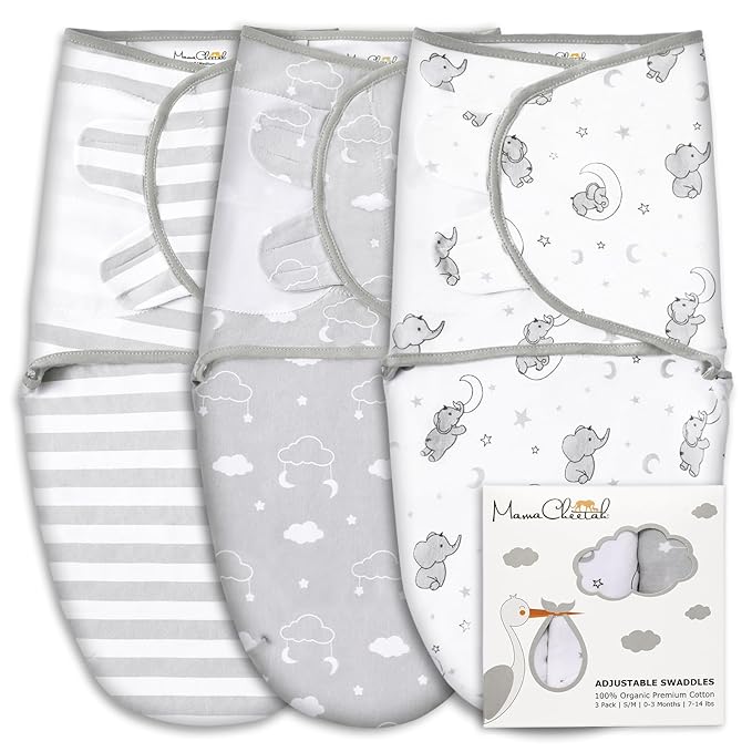 Mama Cheetah Preemie Swaddle Sack, Organic Swaddling Sleep Sacks for Preemies, Preemie Swaddle Blanket Wrap, Easy Swaddles for Premature Baby Boy Girl 4-7 lbs, Newborn Essentials, 4-Pack, Grey