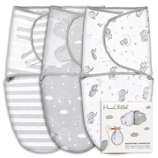 Mama Cheetah Preemie Swaddle Sack, Organic Swaddling Sleep Sacks for Preemies, Preemie Swaddle Blanket Wrap, Easy Swaddles for Premature Baby Boy Girl 4-7 lbs, Newborn Essentials, 4-Pack, Grey