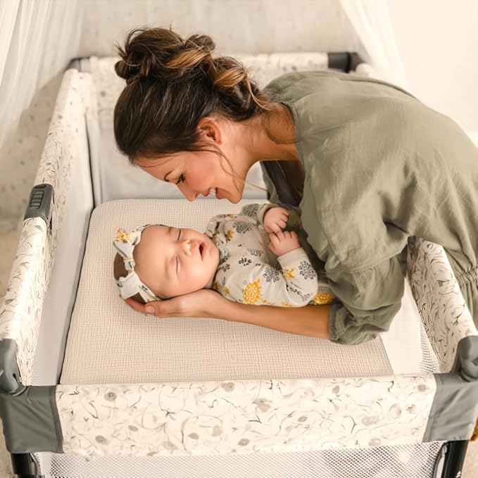 lulumoon Fitted Pack and Play Sheets: Soft Muslin Cotton for UPPAbaby Playard Mattress - Neutral Colors for Boys and Girls