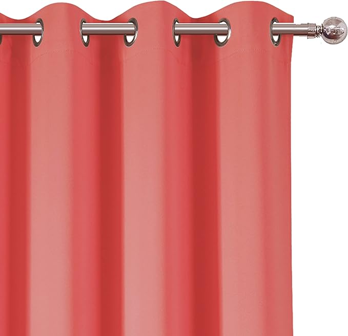 LEMOMO 100% Blackout Curtains 52 x 84 Inch/Coral Curtains 2 Panels with Black Lining Room Darkening Thermal Insulated Bedroom Curtains