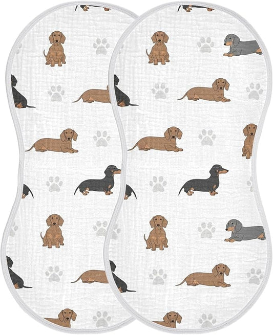 Qinllo 2 Pack Muslin Burp Cloths Dachshund Dogs Paw White Cotton Baby Burp Cloths Soft Burping Cloth Absorbent Spit Up Rags for Baby Boys Girls 22x11 Inch
