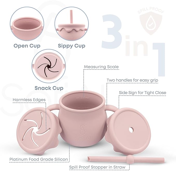 SofiAl All In One Silicone Feeding Set - Safe for 6-12 Months - Non-Toxic Baby Led Weaning Supplies - Toddler Self Feeding Utensils - BPA-Free - Mess Free Essentials
