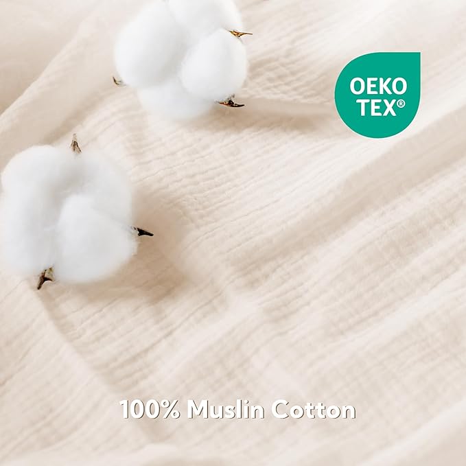 SOULFUL Muslin Crib Sheets for Boys Girls, 2 Pack Soft and Breathable Cotton Fitted Crib Sheets for Standard Crib Mattress (28"x 52", White & Beige)